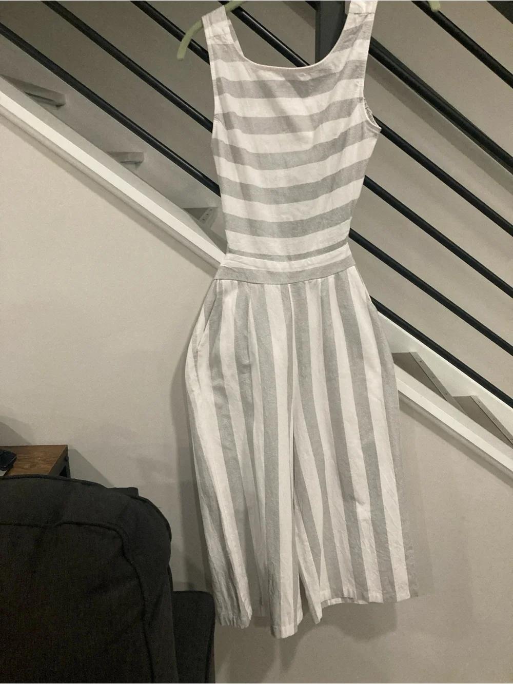 Fancyinn Striped Wide-Leg Cutout Jumpsuit - White & Gray - Picture 3 of 7